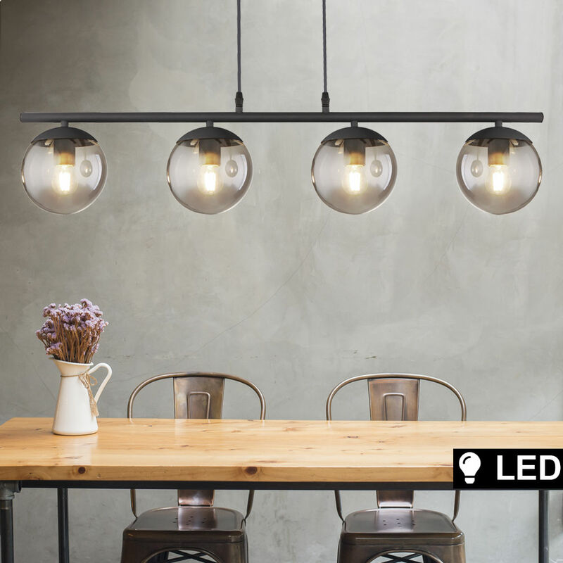 

Lámpara de techo con diseño de bola, péndulo, filamento, luz, humo, vidrio, negro mate, en un juego que incluye bombillas LED