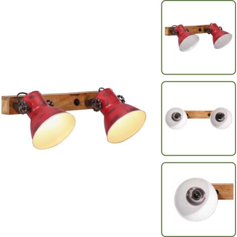 Lámpara de hierro - vidaXL Lámpara de pared rojo desgastado 25 W E27 45x25 cm - Lámpara con 2 pantallas