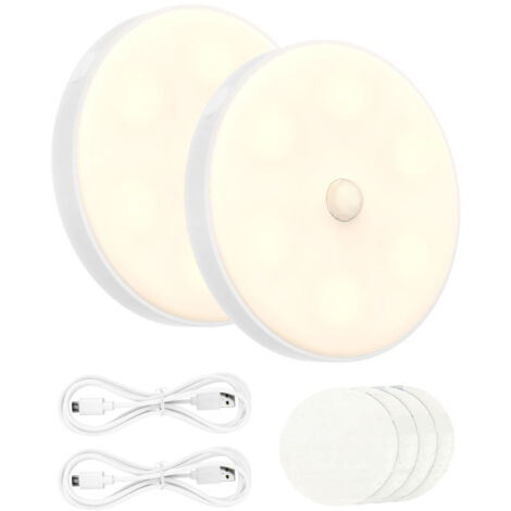 Lámpara de inducción inteligente recargable por USB, luz nocturna magnética, lámpara de mesita de noche, luz para despertar, luz cálida, 1 W, paquete de dos