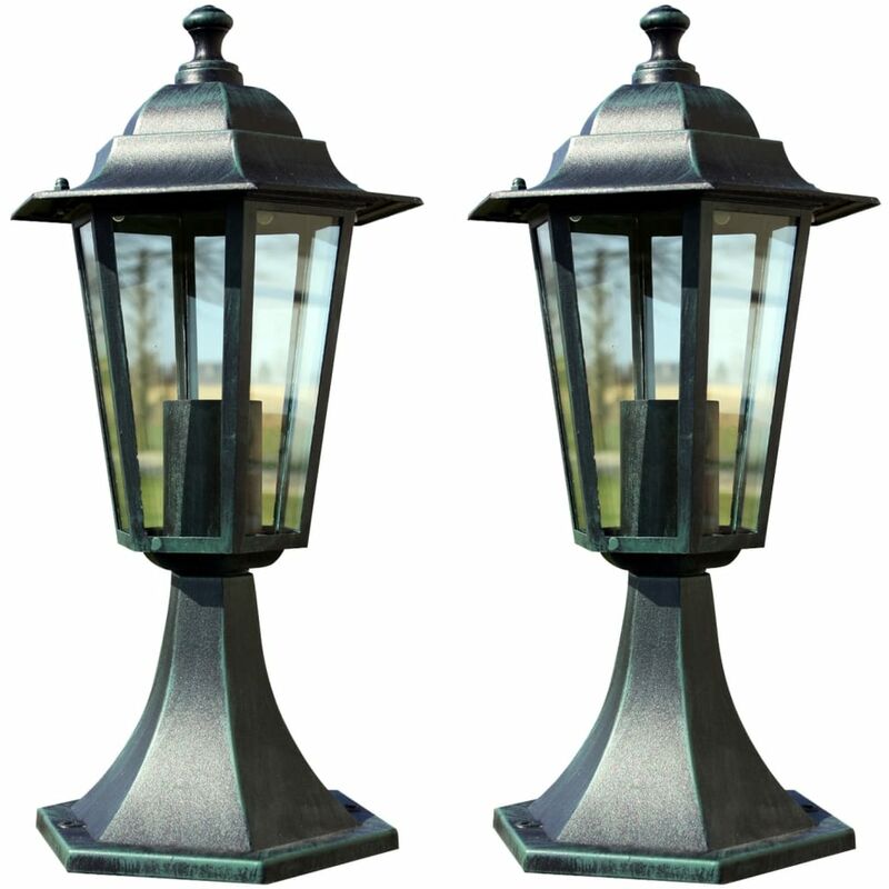 

Lámpara de jardín 2 uds aluminio verde oscuro/negro