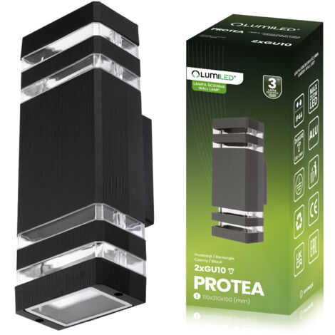 Lámpara de jardín, aplique de pared, fachada, superior e inferior, GU10, negra, PROTEA LUMILED