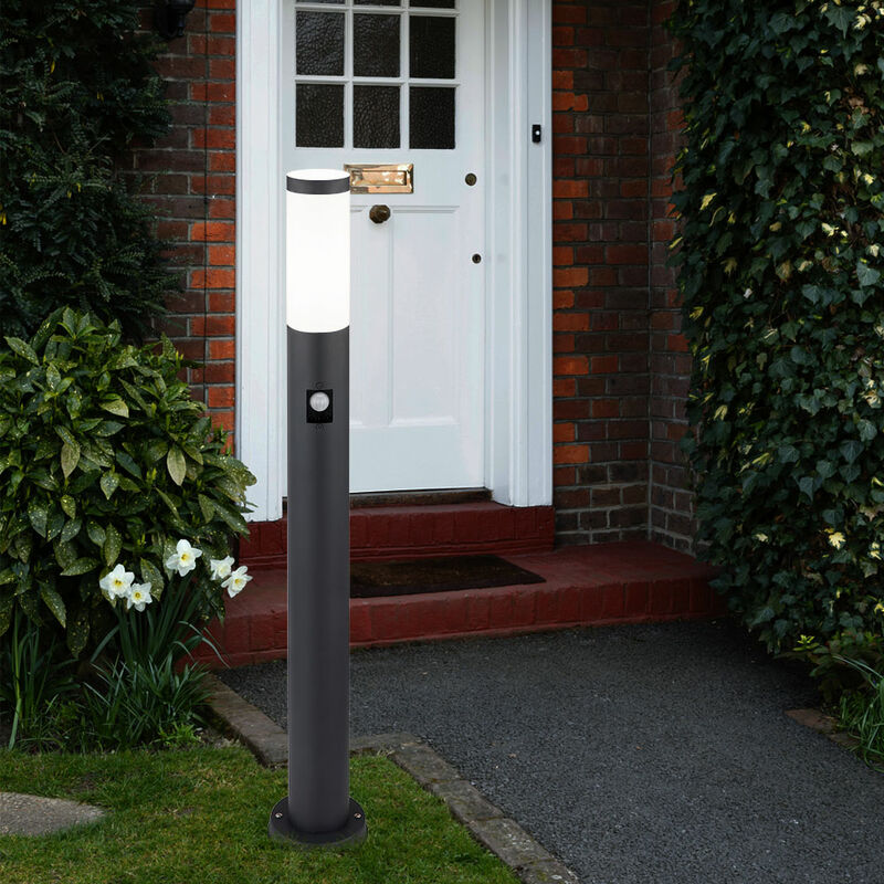 

Lámpara de jardín con detector de movimiento antracita Lámpara de jardín acero inoxidable E27 Luz de camino de jardín, 3 configuraciones de sensor,