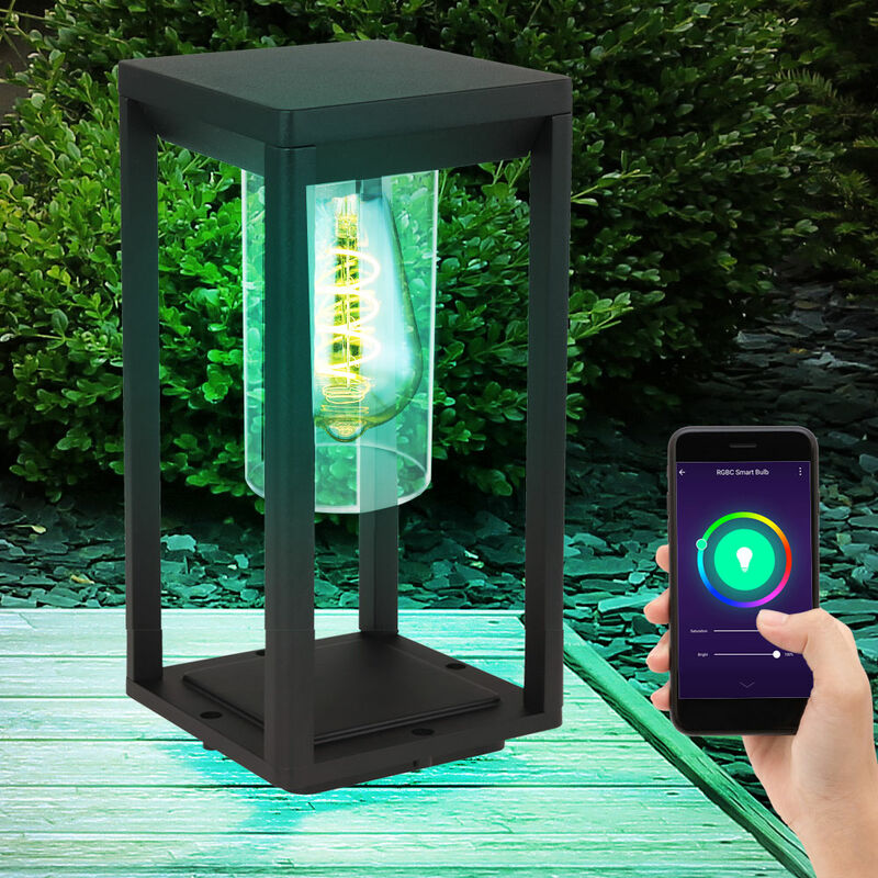 

Luz de jardín inteligente Google Alexa decoración de jardín negra lámpara de pie para exteriores regulable cuadrada en un juego que incluye bombillas