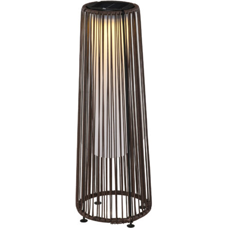 Lámpara de jardín LED de estilo colonial con brillo regulable. Ø 21,5 x H 61 cm, cable trenzado color chocolate y resina.