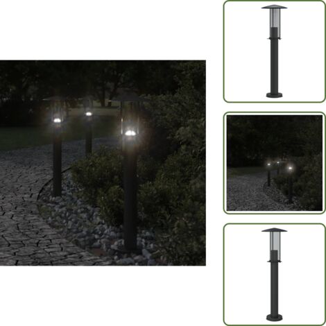 Lámpara de jardín - vidaXL Lámpara de suelo de exterior acero inoxidable negro 60 cm - Lámpara de entrada