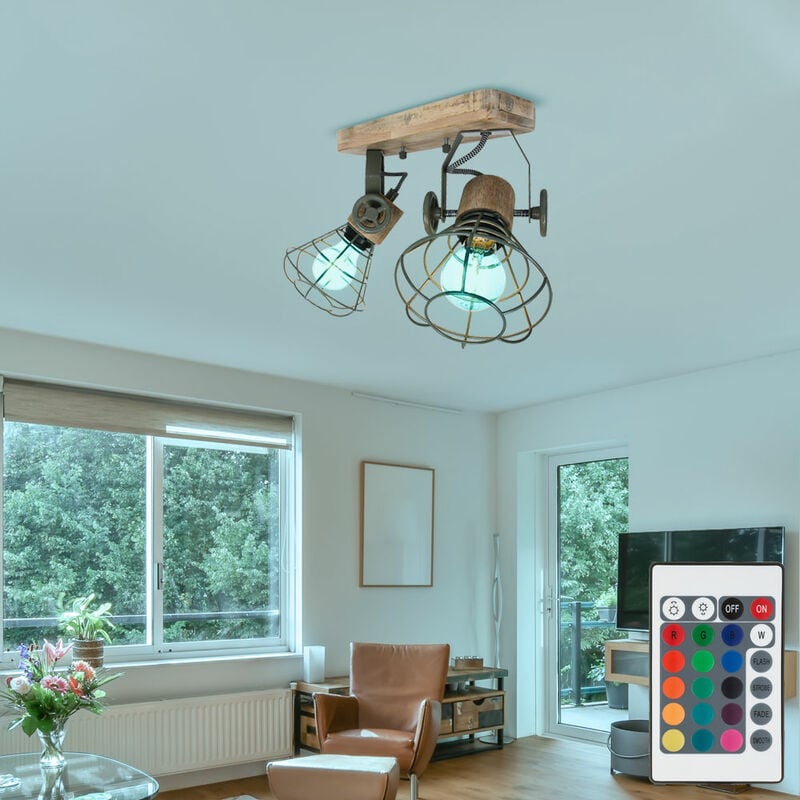 

Lámpara de control remoto de luz de jaula de foco de pared de techo retro giratoria en un conjunto que incluye bombillas LED RGB
