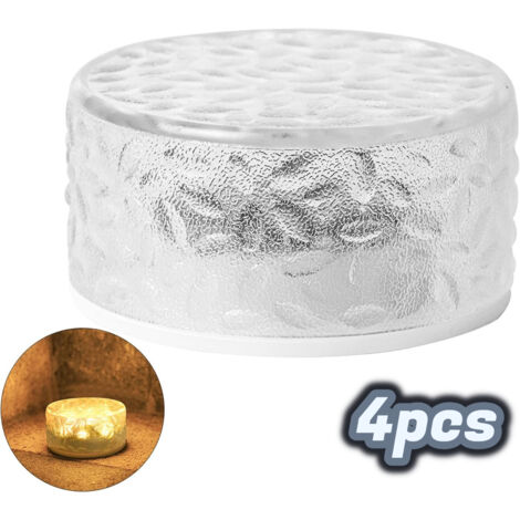 Lámpara de ladrillo de hielo, ladrillo de hielo impermeable, luz solar decorativa, luz para exteriores, decoración de jardín interior/exterior, patio, regalo (4 piezas/blanco cálido)