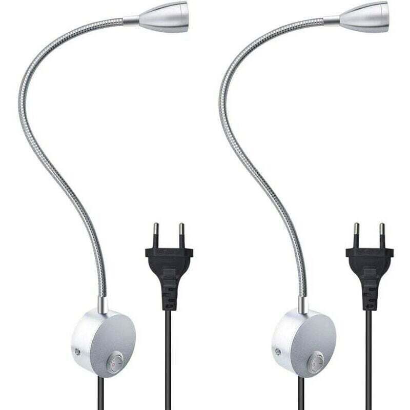 Xisrens Schwarz Lámpara De Lectura De Pared Flexible De 3 W Con Enchufe E Interruptor Europeos, Ideal Para Leer, Leer, Leer, Para Mesita De Noche Y Dormitorio (2 Unidades, Luz Cálida), Trimec