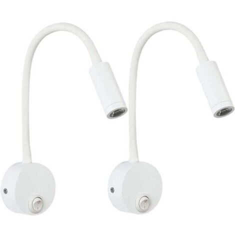 Lámpara de lectura de pared LED blanca (paquete de 2), lámpara de escritorio con luz blanca cálida y diseño con protección ocular, lámpara de noche con interruptor
