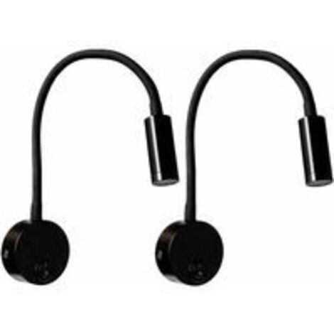 Lámpara de lectura de pared negra de 3 W, 2 unidades, lámpara de escritorio de aluminio con cuello ajustable flexible, lámpara de noche LED para el cuidado de los ojos con interruptor