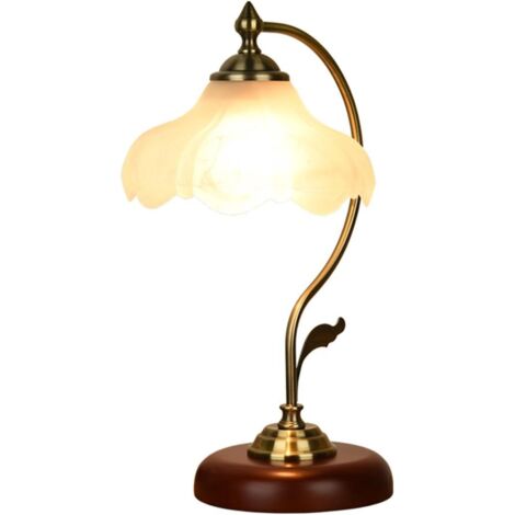Lámpara de lectura E27, lámpara de mesita de noche de metal, lámpara de mesilla de noche retro para dormitorio, pantalla de cristal blanco esmerilado.