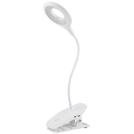 Lámpara de lectura LED con clip, apta para niños, recargable por USB, color blanco.