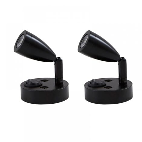 Lámpara de lectura LED con interruptor para autocaravanas, caravanas y barcos, 12 V, luz cálida, negra, paquete de 2