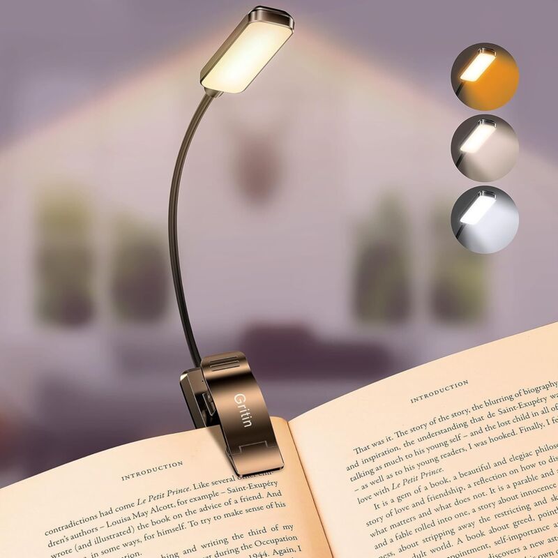 Lámpara de lectura LED recargable, ideal para leer en la cama, agradable para la vista, 3 temperaturas de color, atenuación gradual, duración de