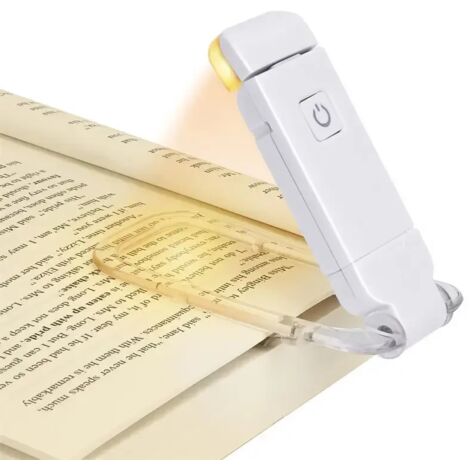 Lámpara de lectura LED recargable por USB con brillo ajustable, protección ocular, lámpara de lectura con clip, lámpara de marcapáginas portátil, color blanco