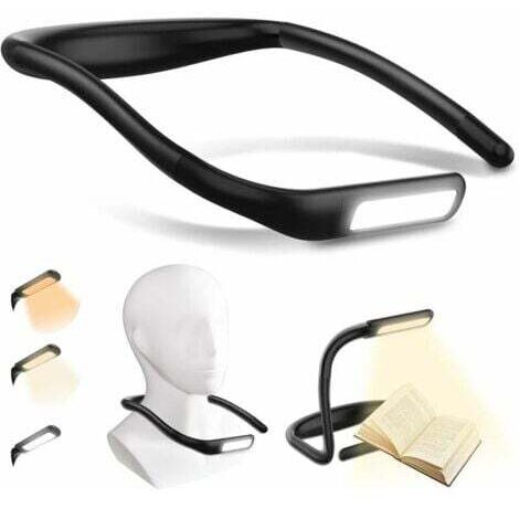Lámpara de lectura para el cuello, lámpara LED de lectura, luz para leer en la cama, brillo ajustable, 3 colores, brazo flexible, recargable, para leer en la cama, tejer, reparar