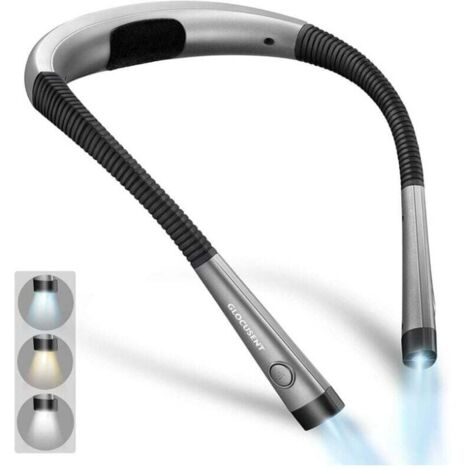 Lámpara de lectura recargable Glocusent para el cuello, lámpara de lectura para la cama, 3 colores, 6 niveles de brillo, brazos flexibles, batería de larga duración, ideal para leer, tejer y reparar [
