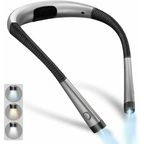 LUCKY-88 Lámpara de lectura recargable para el cuello, lámpara de lectura para la cama, 3 colores, 6 niveles de brillo, brazos plegables, [Clase energética A++]