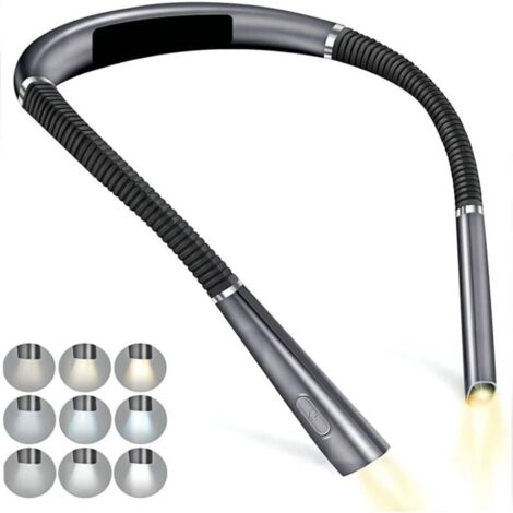 Lámpara de lectura recargable para el cuello, luz de lectura para la cabecera, 3 colores, 3 niveles de brillo, brazos plegables, larga duración, perfecta para leer, tejer y reparar.