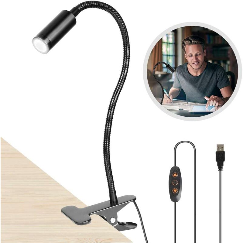 

Lámpara de Lectura,Luces de lectura brillo ajustable Flexo de Pinza Recargable LED Lámpara con Cable USB 360 ° Flexible Lámpara de Mesa Pinza Luz