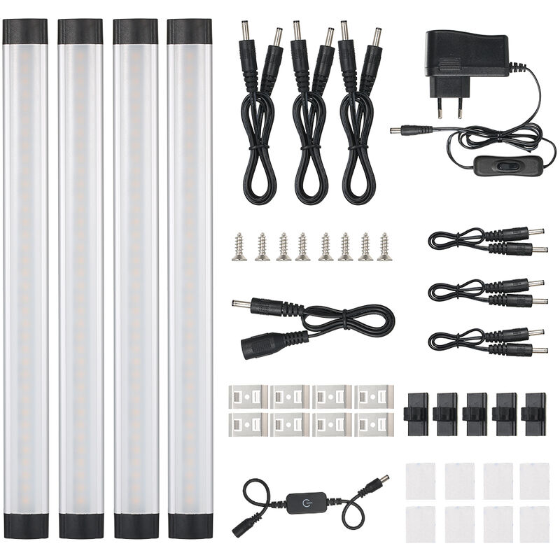 

Lampara de luz LED para debajo del gabinete de 4 piezas Brillo regulable ultrafino Ajustable SMD2835 Todos los accesorios Completados para la cocina