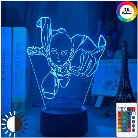 Lámpara de luz nocturna LED con figura de Saitama de One Punch Man para decoración del hogar, luz nocturna, ideas geniales para decoración de tiendas de manga, luz de mesa 3D.