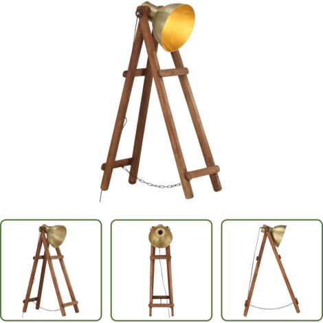 Lámpara de madera -  Lámpara de pie madera maciza de mango latón E27