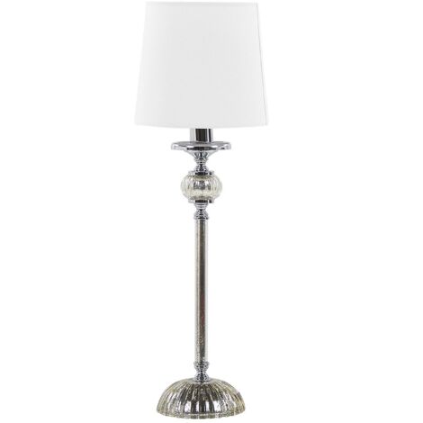 Lámpara de mesa base de metal plateado pantalla blanca estilo glamour Kubena