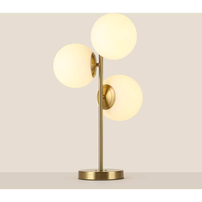 Lámpara De Mesa Bola Cristal Triple 'rom' - 3 x E27 - ø 15cm - Dorado