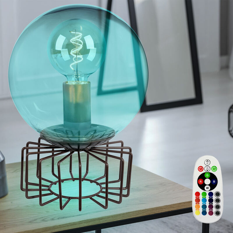 

Lámpara de mesa de bronce con luz de bola de vidrio regulable con control remoto humo en un juego que incluye bombillas LED RGB