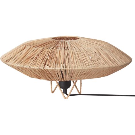 Lámpara de mesa con base de hierro y pantalla de paja estilo boho natural Mentiri