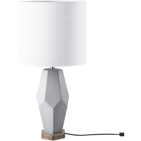 Lámpara de mesa con pantalla de lino crema 66 cm mesita de noche geométrica estilo escandinavo Oxley - Blanco