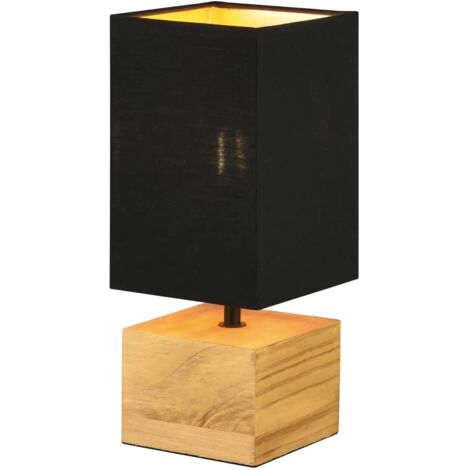 Lámpara de mesa cuadrada Woody Base de madera Pantalla Tela negra Trio Lighting