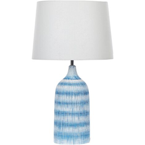 Lámpara de mesa de cerámica azul pantalla de tela blanco 66 cm mesa de noche clásico Georgina