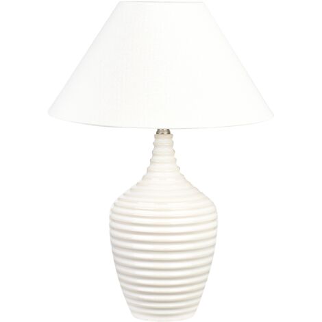 Lámpara de mesa de cerámica beige crema blanco crema 56 cm pantalla tela Celeste