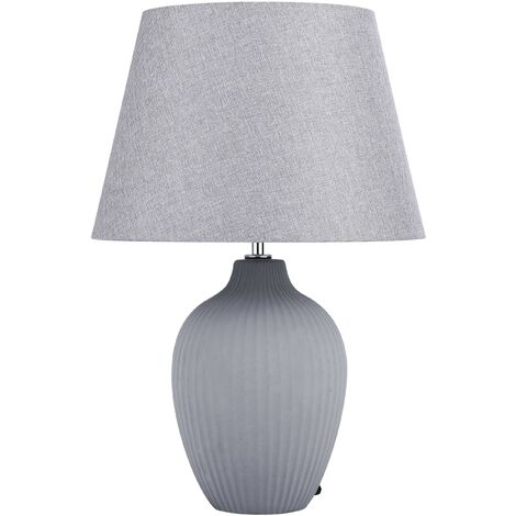 Lámpara de mesa de cerámica gris 52 cm pantalla de lino retro sala de estar dormitorio Fergus