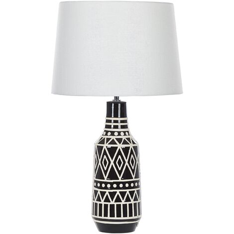 Lámpara de mesa de cerámica negro pantalla de tela blanco 68 cm mesa de noche clásico Shebelle
