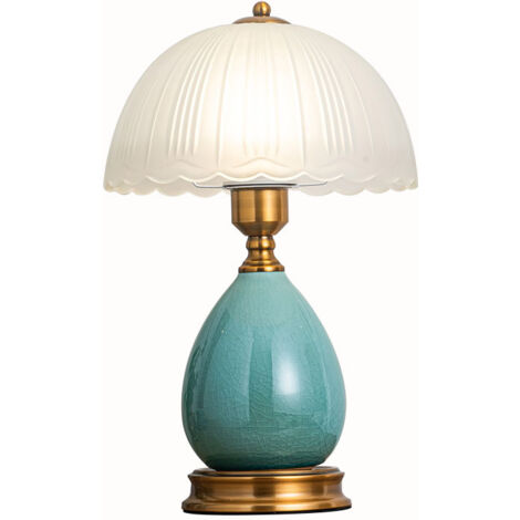 Lámpara de mesa de cerámica retro, lámpara de mesilla de noche de 40 cm, cristal verde tradicional, ideal para la decoración de interiores.