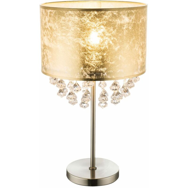 

Lámpara de mesa de cristal Living Dormitorio Tela Luz de noche Hoja Diseño dorado Luminaria Globo 15187T3