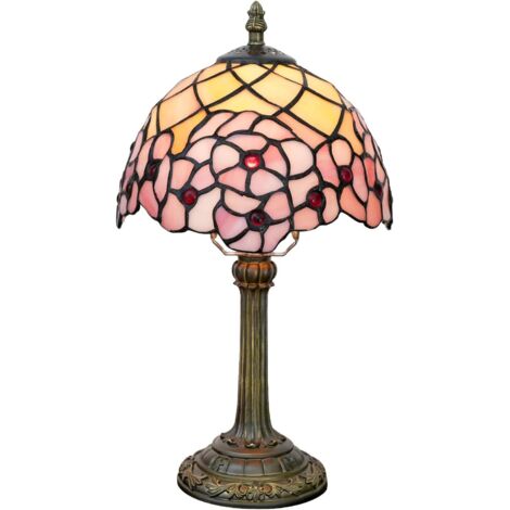 Lámpara de mesa de cristal tintado estilo Tiffany, 20x20x35 cm, lámpara de lectura, decoración para dormitorio, sala de estar, hogar