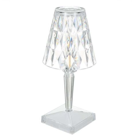 Lámpara de mesa de diamante acrílico con control táctil, 3 colores de luz, brillo ajustable, lámpara de noche de cristal, recargable por USB