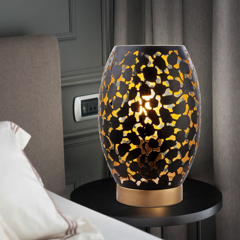 

Lámpara de mesa de noche para escribir, decoración en oro negro, perforaciones, lámpara de lectura en un juego que incluye bombillas LED