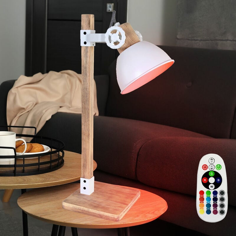 

Lámpara de mesa de escritura vintage con control remoto, punto de madera blanco, lámpara ajustable regulable en un juego que incluye bombillas LED RGB