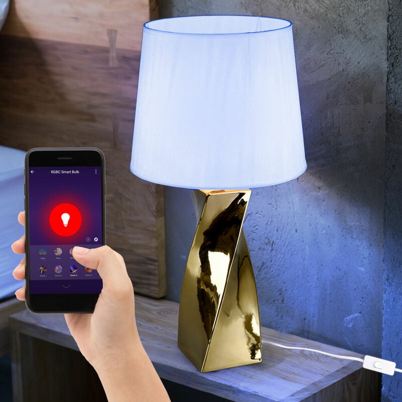 

Lámpara de mesa de escritura Lámpara de control de voz de aplicación de comedor de cerámica en un juego que incluye lámparas LED RGB