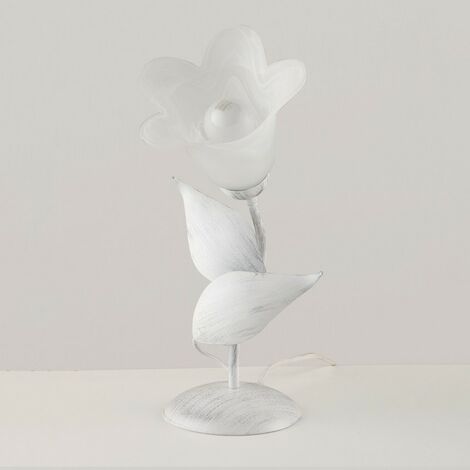 Lámpara de mesa de hierro blanco plateado una luz Alabastro Vidrio blanco 19x h36 cm