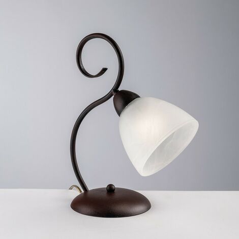 Lámpara de mesa de hierro negro óxido pantalla de cristal blanco alabastro una luz 26x h32 cm