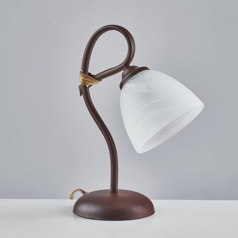Lámpara de mesa de hierro negro óxido una luz pantalla de cristal blanco alabastro 23x h31 cm