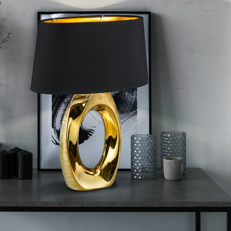 

Lámpara de mesa para dormitorio, lámpara lateral de lectura, textil ORO en un juego que incluye bombillas LED
