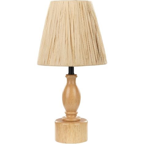 Lámpara de mesa de madera de roble clara natural 41 cm pantalla papel Morona