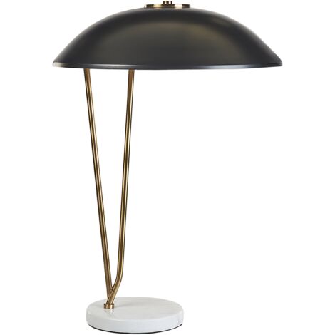 Lámpara de mesa de metal negro dorado blanco 58 cm base mármol pantalla Danto